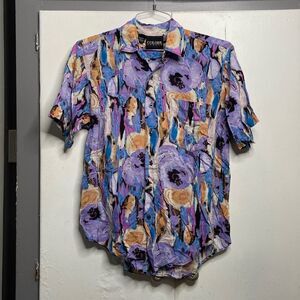 vintage colore italia men short sleeve button up shirt M artsy watercolor 90s